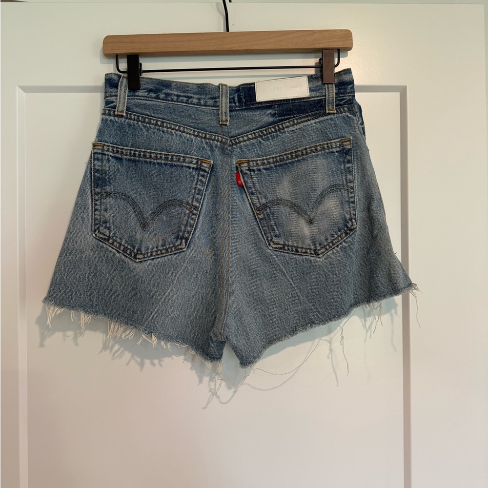 Re/Done Blue Jean Shorts High-Waisted Distressed